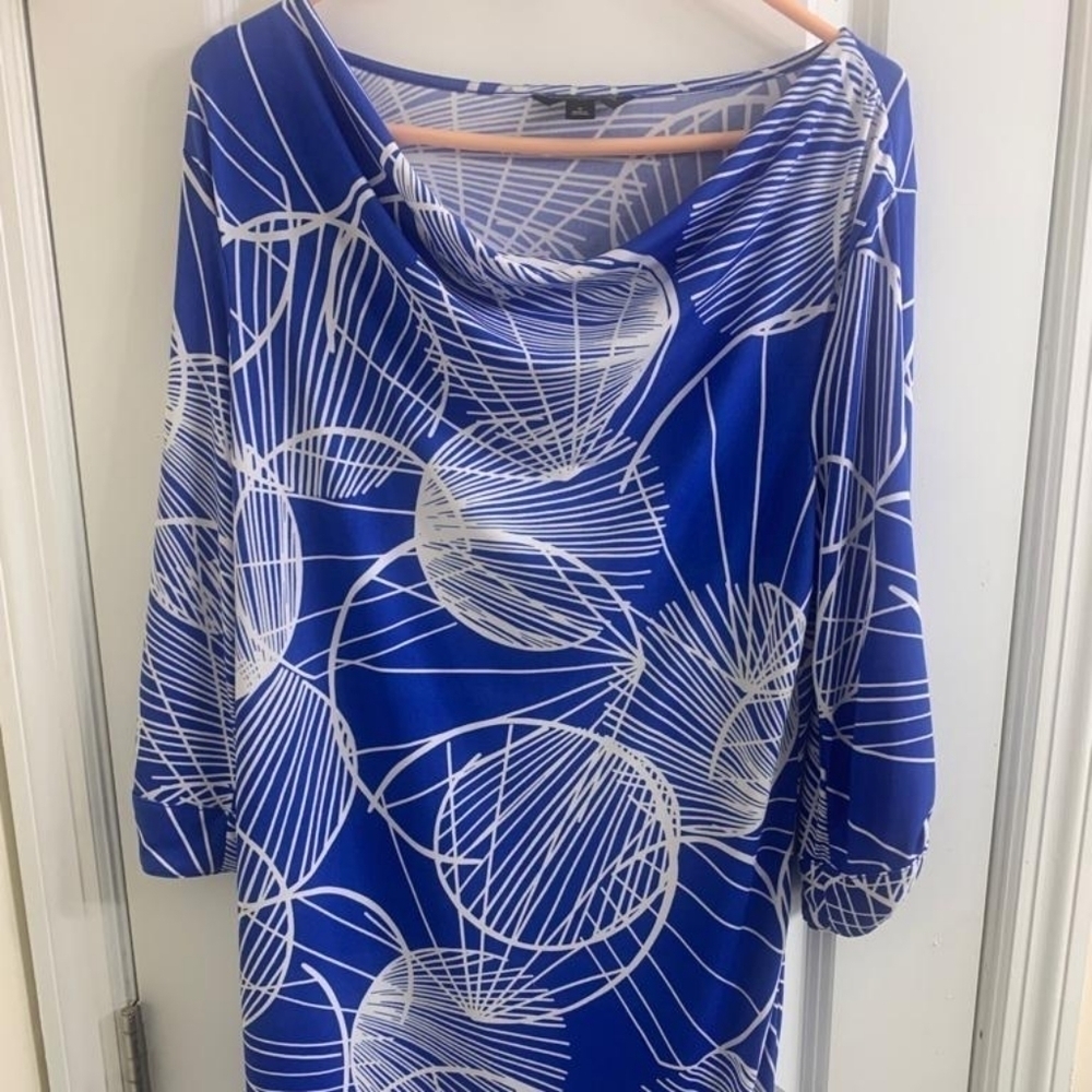 Bananaโ Republic Blue/White Cowl Neck Sheath Dress